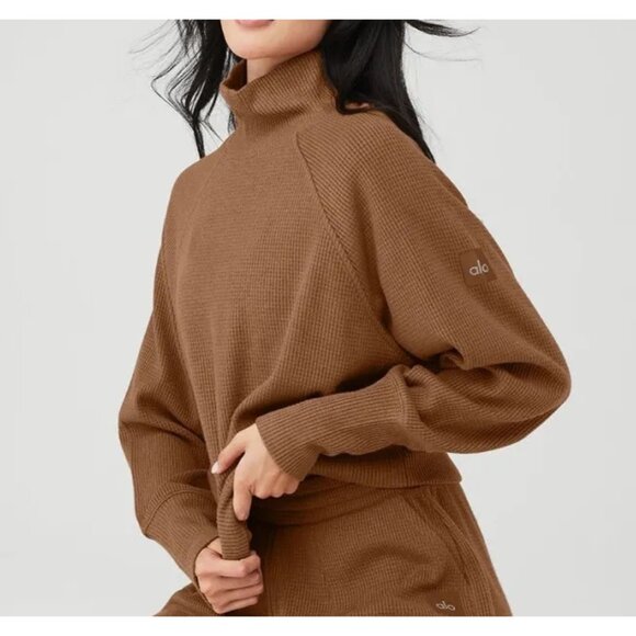ALO Yoga Sweaters - Alo Weekend Escape Mock Neck LS Cinnamon Brown Thermal Warm Turtleneck Sweater S